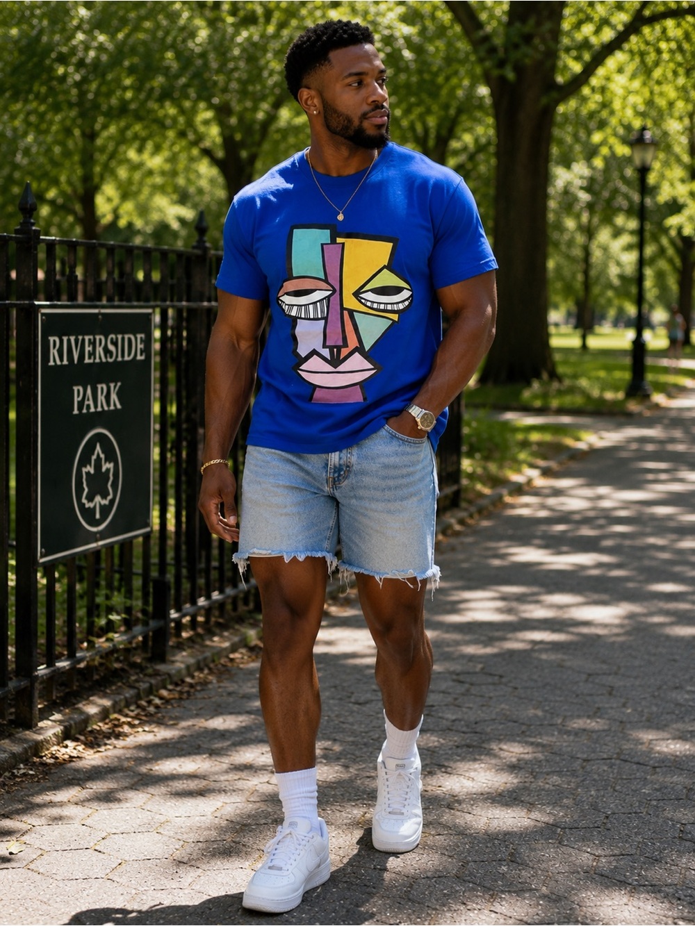 Royal Blue Graphic Face T-Shirt